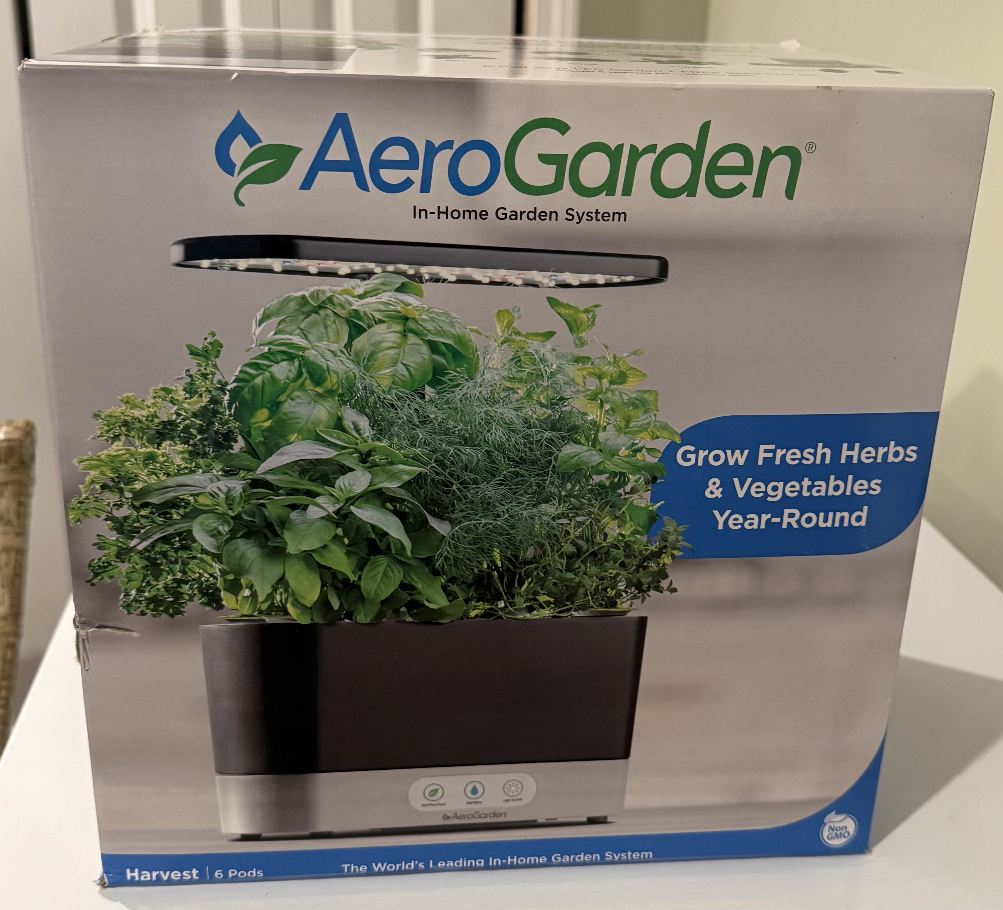 AeroGarden Harvest 6 Pod Home Garden System - Black and Silver